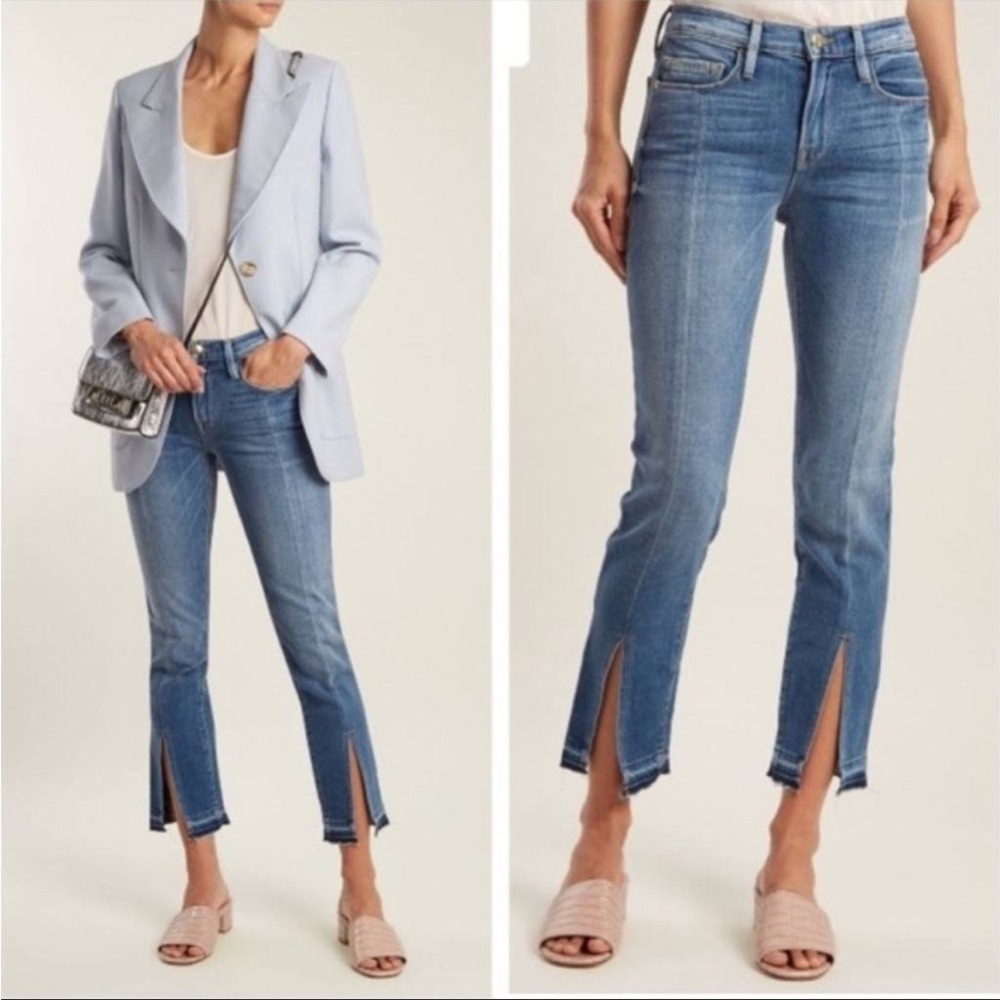 Frame Denim Le Nouveau Straight Leg Jeans Split Front Sheffield Wash Sz 25